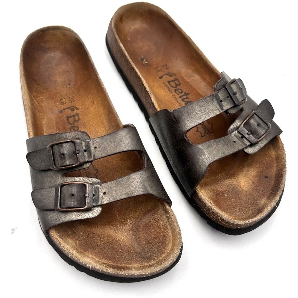 Birkenstocks Betula Birks Two Toe Strap Cork Leather Buckle Narrow 39 size 8